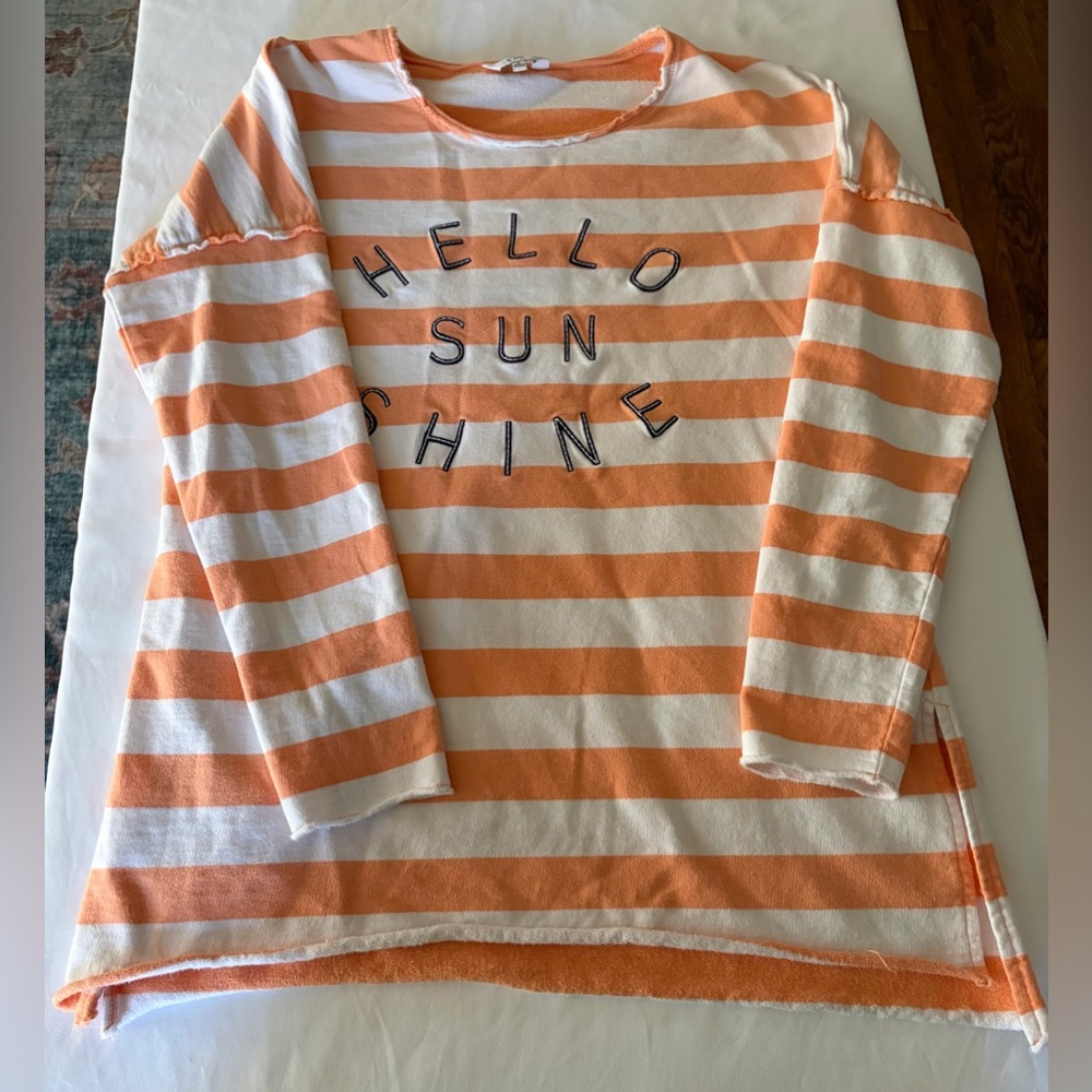Hello Sunshine Striped Long Sleeve Top Orange White Small Casual